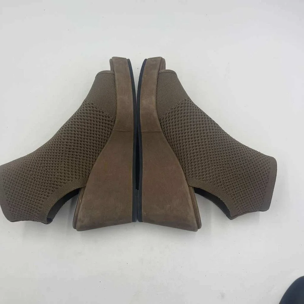 Eileen Fisher‎ Womens Olive Brown Stretch Knit Open Toe Wedge Sandals Size 8.5
